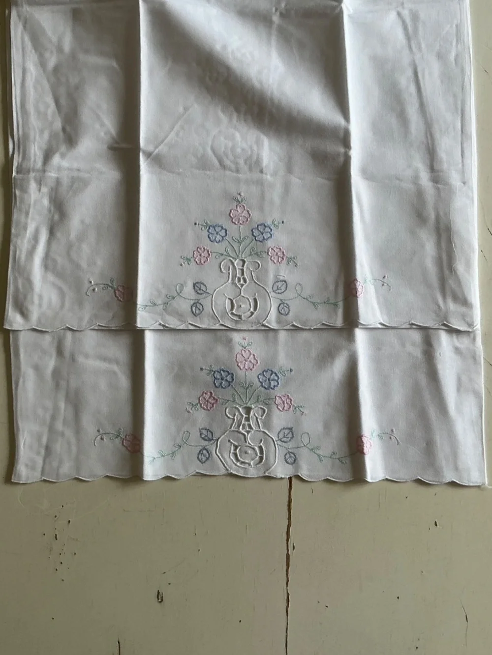 4 Vintage 100% Cotton Floral Embroidered White pillowcases